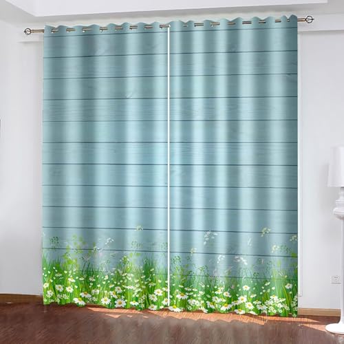 Dsnyu Polyester Vorhänge, Verdunklungsvorhänge Lang Blau Grün Holzbrett und Blumenmuster Vorhänge 2er Set B 102 x H 229 cm Dsnyu Polyester Vorhänge, Verdunklungsvorhänge Lang Blau Grün Holzbrett und Blumenmuster Vorhänge 2er Set B 102 x H 229 cm von Dsnyu