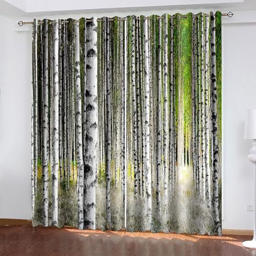 Dsnyu Polyester Vorhang Outdoor, Gardine Fenster Grauweiß Bäume Landschaft Dekoration 2er Set B 137 x H 183 cm von Dsnyu