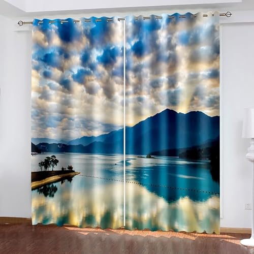 Dsnyu Polyester Vorhang Outdoor, Gardinen Landhausstil Blau Weiß Landschaft See und Berg Dekoration 2er Set B 137 x H 183 cm Dsnyu Polyester Vorhang Outdoor, Gardinen Landhausstil Blau Weiß Landschaft See und Berg Dekoration 2er Set B 137 x H 183 cm von Dsnyu