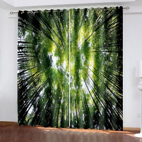 Dsnyu Polyester Vorhang Outdoor, Küchenvorhang Fenster Grün Bäume Landschaft Gardine 2er Set B 214 x H 229 cm von Dsnyu