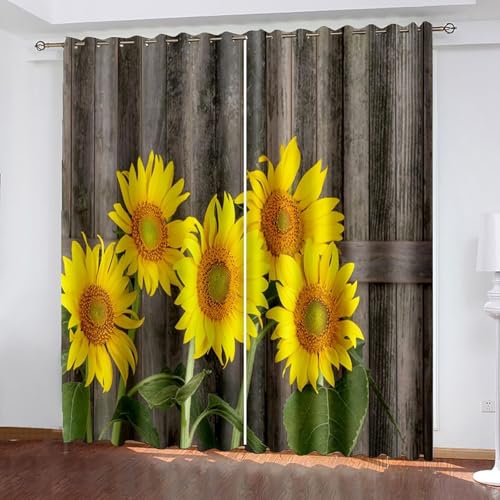 Dsnyu Polyester Vorhang Outdoor, Vorhänge Verdunkelung Braun Gelb Grün Holzbrett und Sonnenblumenmuster Gardine 2er Set B 96 x H 138 cm Dsnyu Polyester Vorhang Outdoor, Vorhänge Verdunkelung Braun Gelb Grün Holzbrett und Sonnenblumenmuster Gardine 2er Set B 96 x H 138 cm von Dsnyu