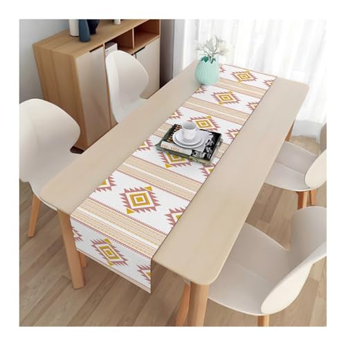 Dsnyu Tischläufer 150 Lang, Tischläufer Herbst Leinen Rot Gelb Weiß Geometrische Muster Läufer Tisch Tischdeko Geburtstag Hochzeit Party 33x150cm von Dsnyu