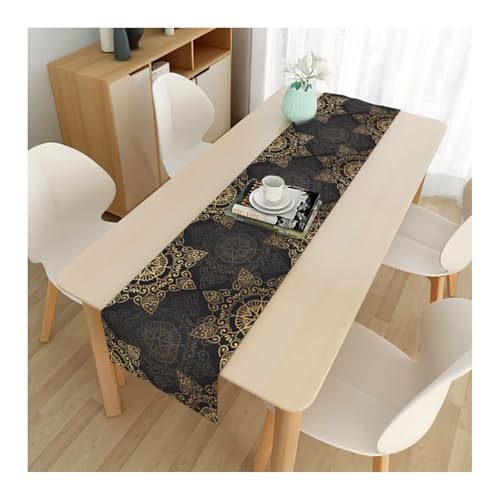 Dsnyu Tischläufer Geburtstag Schwarz Gold, Tischdecke Läufer Leinen Vintage Blumenmuster Läufer Tisch Tischdeko Hochzeit Party 33x200cm von Dsnyu