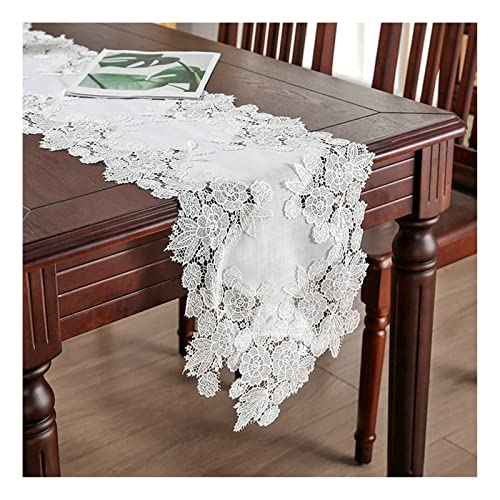 Dsnyu Tischläufer Polyester 35x200 cm Weiß Tischläufer Blumenmuster mit Spitze Tischläufer Blumen für Picknick Party Küche Hochzeit von Dsnyu