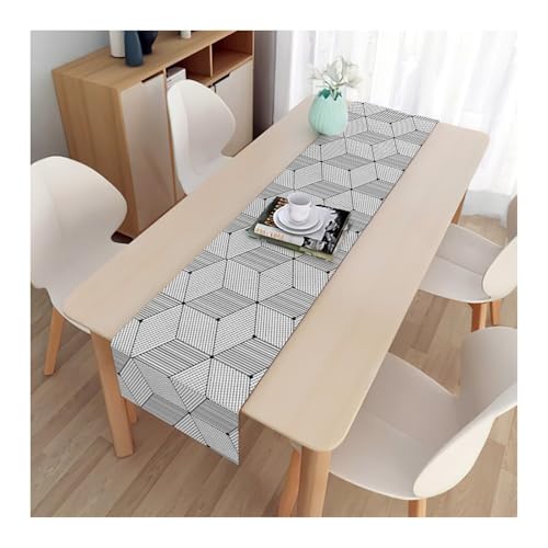 Dsnyu Tischläufer Schwarz Party, Table Runner Elegant Leinen Geometrisch Läufer Tisch Tischdeko Geburtstag Hochzeit 33x200cm von Dsnyu