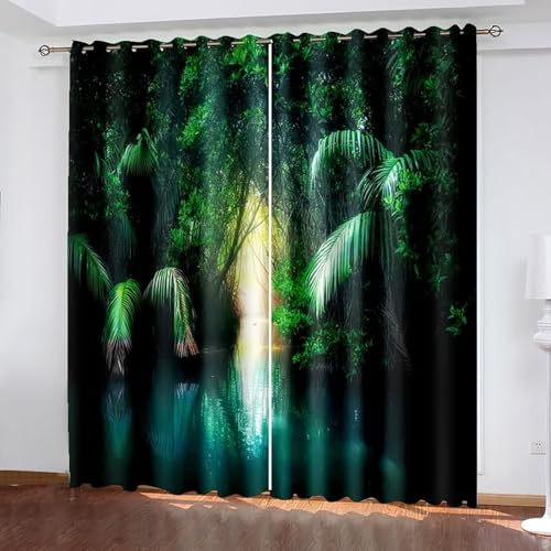 Dsnyu Verdunkelungsvorhang, Gardinen Küche Retro Grün Polyester Psychedelische Bäume Dekoration 2er Set B 214 x H 183 cm von Dsnyu