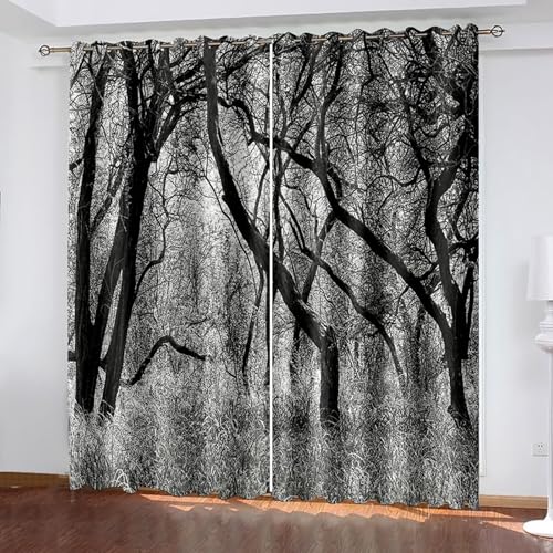 Dsnyu Verdunkelungsvorhang, Vorhang XXL Grau Schwarz Polyester Baumlandschaft Gardine 2er Set B 244 x H 274 cm Dsnyu Verdunkelungsvorhang, Vorhang XXL Grau Schwarz Polyester Baumlandschaft Gardine 2er Set B 244 x H 274 cm von Dsnyu