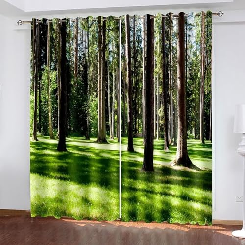 Dsnyu Verdunkelungsvorhang 160 cm Hoch, Gardinen Küchengardinen Modern Grün Polyester Bäume und Sonnenschein Landschaft Dekoration 2er Set B 132 x H 160 cm von Dsnyu