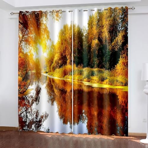 Dsnyu Verdunkelungsvorhang Fenster, Verdunkelungsvorhang XXL Gelb Orange Polyester Herbstliche Wald und Seenlandschaft Gardine 2er Set B 244 x H 244 cm Dsnyu Verdunkelungsvorhang Fenster, Verdunkelungsvorhang XXL Gelb Orange Polyester Herbstliche Wald und Seenlandschaft Gardine 2er Set B 244 x H 244 cm von Dsnyu