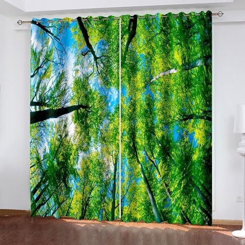 Dsnyu Verdunkelungsvorhang Fenster, Verdunklungsvorhänge XXL Grün Polyester Bäume und Himmel Landschaft Gardine 2er Set B 244 x H 244 cm von Dsnyu
