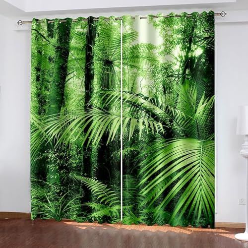 Dsnyu Verdunkelungsvorhang Grün, Curtains Living Room Modern Polyester Blatt und Baumlandschaft Vorhänge 2er Set B 244 x H 274 cm von Dsnyu