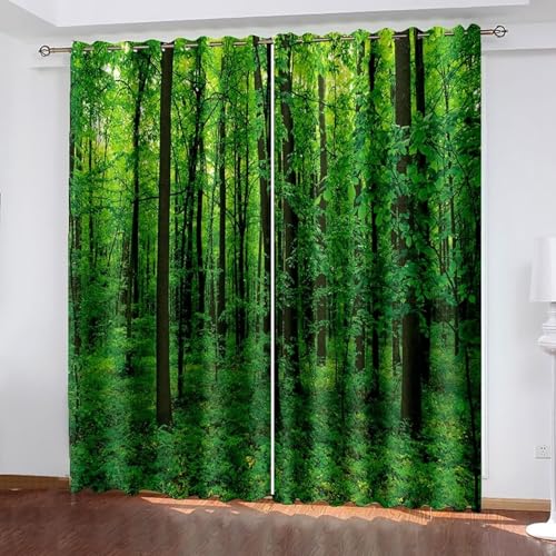Dsnyu Verdunkelungsvorhang Grün, Verdunkelungsvorhang Polyester Bäume Landschaft Vorhänge 2er Set B 244 x H 274 cm von Dsnyu