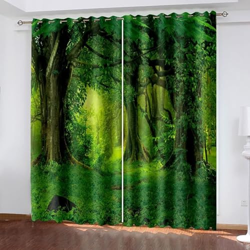 Dsnyu Verdunkelungsvorhang Grün, Vorhänge Fenster Polyester Bäume Landschaft Gardine 2er Set B 244 x H 274 cm von Dsnyu
