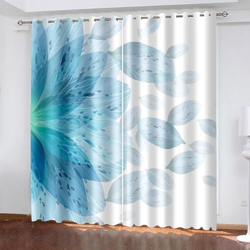 Dsnyu Verdunklungsvorhänge Hellblau, Gardine Küche Polyester Blattmuster Dekoration 2er Set B 107 x H 183 cm von Dsnyu