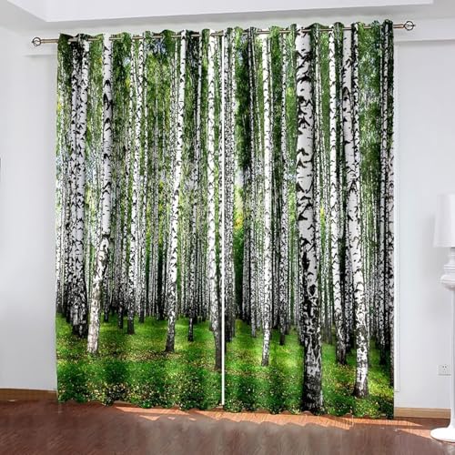 Dsnyu Verdunklungsvorhänge Schlafzimmer, Vorhänge Esszimmer Weiß Grau Grün Polyester Bäume Landschaft Gardine 2er Set B 152 x H 229 cm von Dsnyu