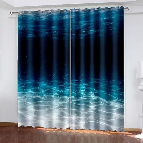 Dsnyu Verdunklungsvorhänge Vintage, Blaue Vorhänge Polyester Meereslandschaft Gardinen 2er Set B 214 x H 244 cm von Dsnyu