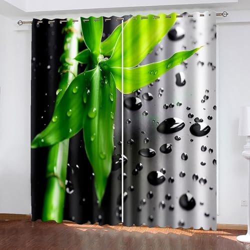 Dsnyu Verdunklungsvorhänge Vintage, Gardinen Wohnzimmer Lang Grün Dunkelgrau Polyester Blatt und Wassertropfenmuster Dekoration 2er Set B 102 x H 138 cm von Dsnyu