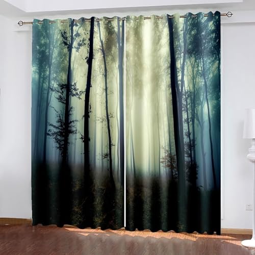 Dsnyu Verdunklungsvorhänge Wohnzimmer, Vorhang Grau Polyester Psychedelische Bäume Gardine 2er Set B 137 x H 214 cm von Dsnyu