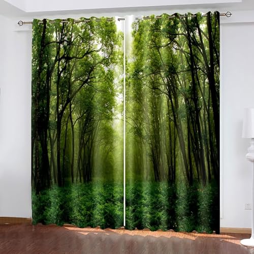 Dsnyu Vorhänge 2er Set, Vorhänge Fenster Grün Polyester Bäume Landschaft Gardine 2 Stück B 96 x H 183 cm von Dsnyu