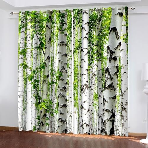 Dsnyu Vorhänge 2er Set, Vorhänge Verdunkelung Grün Weiß Polyester Bäume Landschaft Gardine 2 Stück B 96 x H 183 cm von Dsnyu