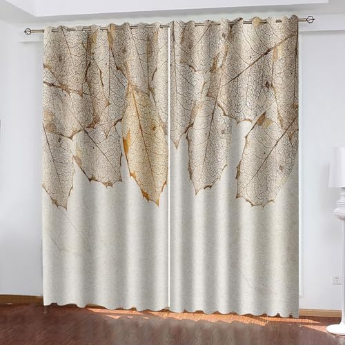 Dsnyu Vorhänge Beige, Gardine Vorhang Polyester Blattmuster Vorhänge 2er Set B 102 x H 244 cm von Dsnyu
