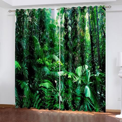 Dsnyu Vorhänge Fenster, Verdunkelungsvorhang Vorhänge Grün Polyester Bäume Landschaft Gardinen 2er Set B 107 x H 138 cm von Dsnyu
