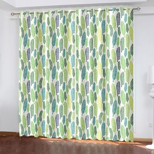Dsnyu Vorhänge Grün, Vorhänge Lang Polyester Blattmuster Gardine für Schlafzimmer Wohnzimmer 2er Set B 152 x H 229 cm von Dsnyu