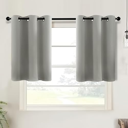 Dsnyu Vorhänge Kurz Hellgrau, Bistrogardine Cafe Polyester Scheibengardinen Fenstergardinen Doppelseitig Volltonfarbe Gardine Verdunkelung 2 Stück B 86.5 x H 46cm von Dsnyu