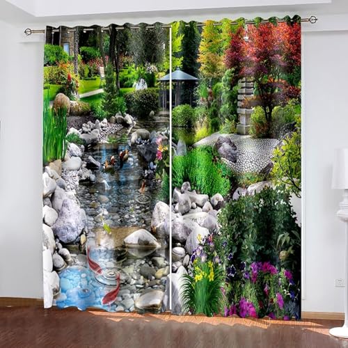 Dsnyu Vorhänge Polyester, Gardinen Fenster Bunt Gartenlandschaft Dekoration 2er Set B 214 x H 229 cm von Dsnyu