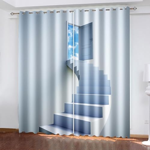 Dsnyu Vorhänge Polyester, Gardinen Küche Retro Hellgraublau 3D Treppen und Türen Dekoration 2er Set B 96 x H 138 cm Dsnyu Vorhänge Polyester, Gardinen Küche Retro Hellgraublau 3D Treppen und Türen Dekoration 2er Set B 96 x H 138 cm von Dsnyu