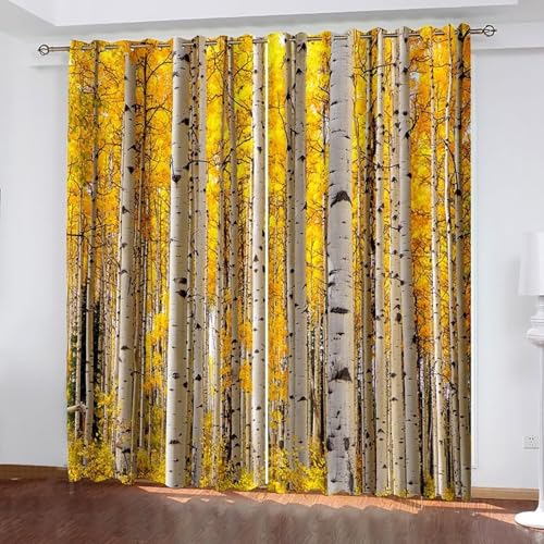 Dsnyu Vorhänge Polyester, Gardinen Wohnzimmer Fenster Gelb Beige Herbstwaldlandschaft Vorhänge 2er Set B 96 x H 138 cm von Dsnyu