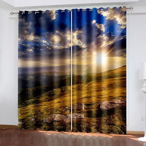 Dsnyu Vorhänge Schlafzimmer, Küchenvorhang Vintage Blau Grün Polyester Berg und Sonnenlandschaft Gardine 2er Set B 132 x H 229 cm Dsnyu Vorhänge Schlafzimmer, Küchenvorhang Vintage Blau Grün Polyester Berg und Sonnenlandschaft Gardine 2er Set B 132 x H 229 cm von Dsnyu