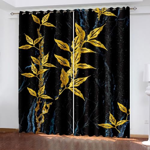 Dsnyu Vorhänge Schlafzimmer, Verdunkelungsvorhang Vorhänge Schwarzes Gold Polyester Zweig und Blattmuster Gardinen 2er Set B 152 x H 214 cm Dsnyu Vorhänge Schlafzimmer, Verdunkelungsvorhang Vorhänge Schwarzes Gold Polyester Zweig und Blattmuster Gardinen 2er Set B 152 x H 214 cm von Dsnyu