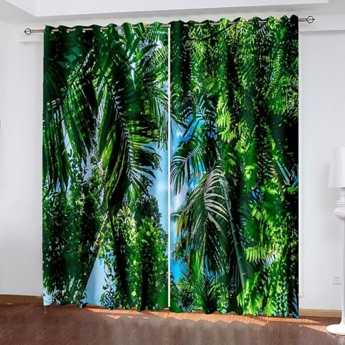 Dsnyu Vorhänge Verdunklung, Küchenvorhang Fenster Grün Polyester Bäume und Himmel Landschaft Gardine 2er Set B 107 x H 138 cm von Dsnyu