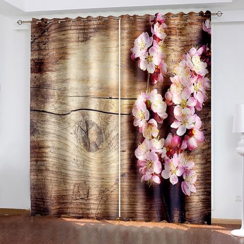 Dsnyu Vorhänge Wohnzimmer, Vorhang Fenster Khaki Pink Polyester Holzbrett und Blumenmuster Vorhänge 2er Set B 214 x H 183 cm von Dsnyu