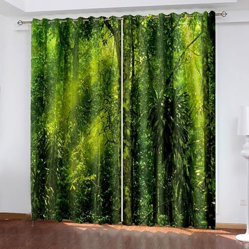 Dsnyu Vorhänge Wohnzimmer Grün, Verdunkelungsvorhang Vorhänge Polyester Bäume Landschaft Gardinen 2er Set B 244 x H 274 cm von Dsnyu