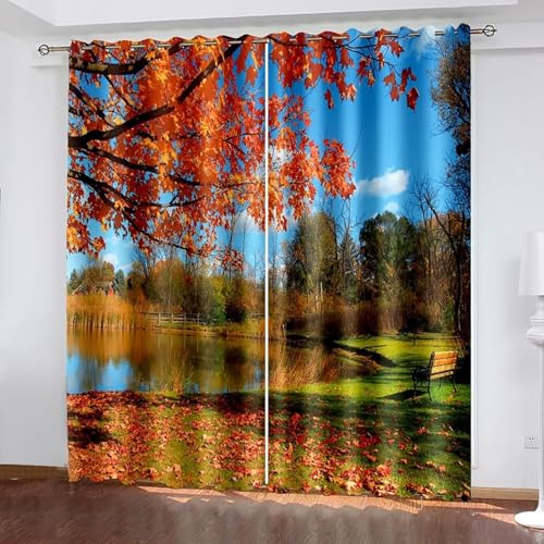 Dsnyu Vorhänge Wohnzimmer Modern, Gardinen Landhausstil Orange Grün Polyester Herbst und Seenlandschaft Dekoration 2er Set B 244 x H 214 cm Dsnyu Vorhänge Wohnzimmer Modern, Gardinen Landhausstil Orange Grün Polyester Herbst und Seenlandschaft Dekoration 2er Set B 244 x H 214 cm von Dsnyu