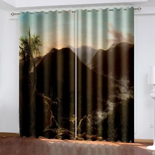 Dsnyu Vorhänge Wohnzimmer Vintage, Vorhang Grün Polyester Berglandschaft Gardine 2er Set B 107 x H 183 cm Dsnyu Vorhänge Wohnzimmer Vintage, Vorhang Grün Polyester Berglandschaft Gardine 2er Set B 107 x H 183 cm von Dsnyu