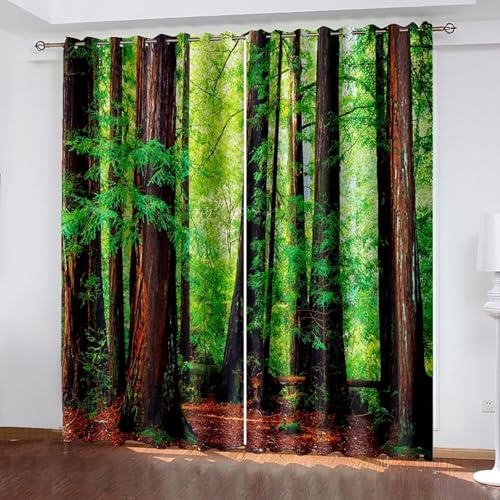 Dsnyu Vorhang 160 cm Hoch, Gardinenstoff Fenster Braun Grün Polyester Bäume Landschaft Dekoration 2er Set B 132 x H 160 cm von Dsnyu