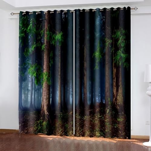 Dsnyu Vorhang Fenster, Gardinen Verdunklung 2er Set Braun Grün Polyester Psychedelische Bäume Vorhänge 2 Stück B 244 x H 229 cm von Dsnyu