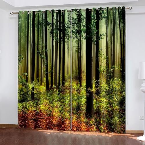 Dsnyu Vorhang Fenster, Gardinen Verdunklung 2er Set Schwarz Grün Polyester Psychedelische Bäume Vorhänge 2 Stück B 244 x H 229 cm von Dsnyu