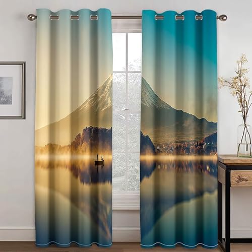 Dsnyu Vorhang Grün Lang, Gardinen Landhausstil Polyester Landschaft See und Berg Dekoration 2er Set B 214 x H 214 cm Dsnyu Vorhang Grün Lang, Gardinen Landhausstil Polyester Landschaft See und Berg Dekoration 2er Set B 214 x H 214 cm von Dsnyu