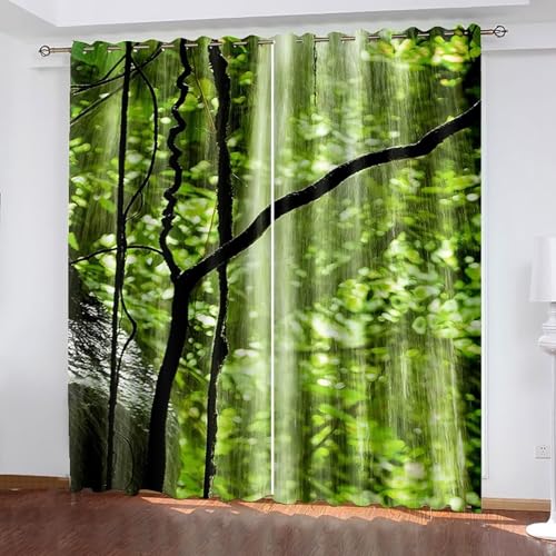 Dsnyu Vorhang Grün Lang, Vorhang Outdoor Polyester Bäume und Wasser Gardine 2er Set B 102 x H 214 cm von Dsnyu