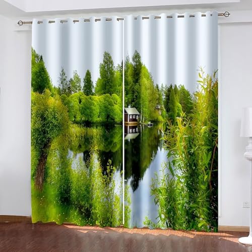 Dsnyu Vorhang Grün Verdunkelung, Gardinen Küchengardinen Modern Polyester Seenlandschaft Vorhänge 2er Set B 214 x H 214 cm von Dsnyu