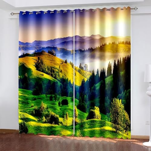 Dsnyu Vorhang Grün Verdunkelung, Gardinen Landhausstil Polyester Berg und Sonnenlandschaft Dekoration 2er Set B 107 x H 244 cm Dsnyu Vorhang Grün Verdunkelung, Gardinen Landhausstil Polyester Berg und Sonnenlandschaft Dekoration 2er Set B 107 x H 244 cm von Dsnyu