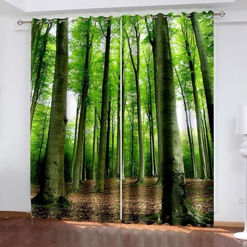 Dsnyu Vorhang Grün Vintage, Moderne Gardinen Fenster Polyester Bäume Landschaft Dekoration 2er Set B 132 x H 229 cm von Dsnyu