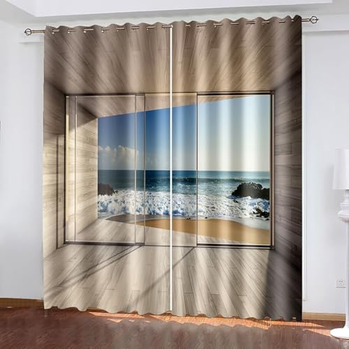 Dsnyu Vorhang Küche, Curtains for Bedroom Beige Blau Polyester Tür und Strandlandschaft Gardine 2er Set B 86 x H 229 cm Dsnyu Vorhang Küche, Curtains for Bedroom Beige Blau Polyester Tür und Strandlandschaft Gardine 2er Set B 86 x H 229 cm von Dsnyu