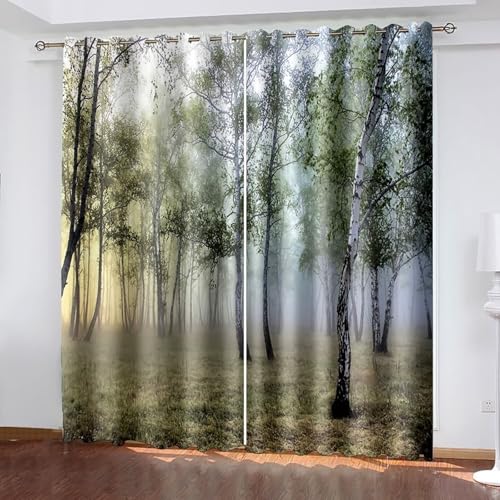 Dsnyu Vorhang Küche, Gardinen Küche Grün Polyester Psychedelische Bäume Vorhänge 2er Set B 107 x H 183 cm von Dsnyu