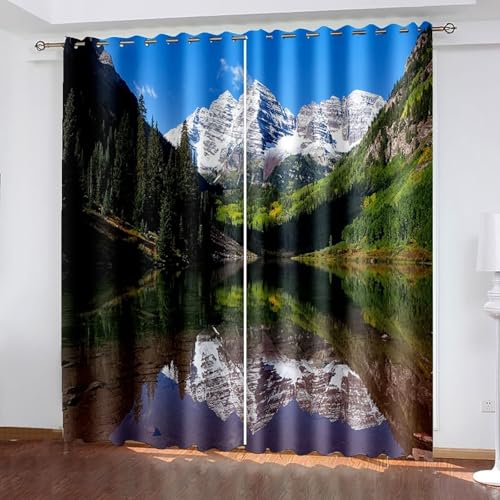 Dsnyu Vorhang Küche, Gardinen Landhausstil Blau Grün Polyester Bergsee und Baumlandschaft Dekoration 2er Set B 107 x H 244 cm Dsnyu Vorhang Küche, Gardinen Landhausstil Blau Grün Polyester Bergsee und Baumlandschaft Dekoration 2er Set B 107 x H 244 cm von Dsnyu
