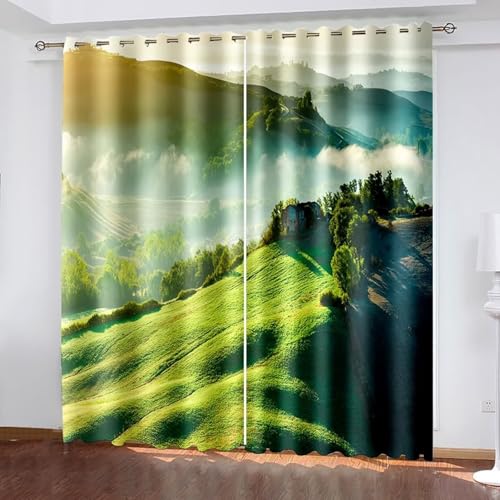 Dsnyu Vorhang Küche, Küchenvorhang Retro Grün Polyester Berg und Sonnenlandschaft Gardine 2er Set B 214 x H 183 cm Dsnyu Vorhang Küche, Küchenvorhang Retro Grün Polyester Berg und Sonnenlandschaft Gardine 2er Set B 214 x H 183 cm von Dsnyu